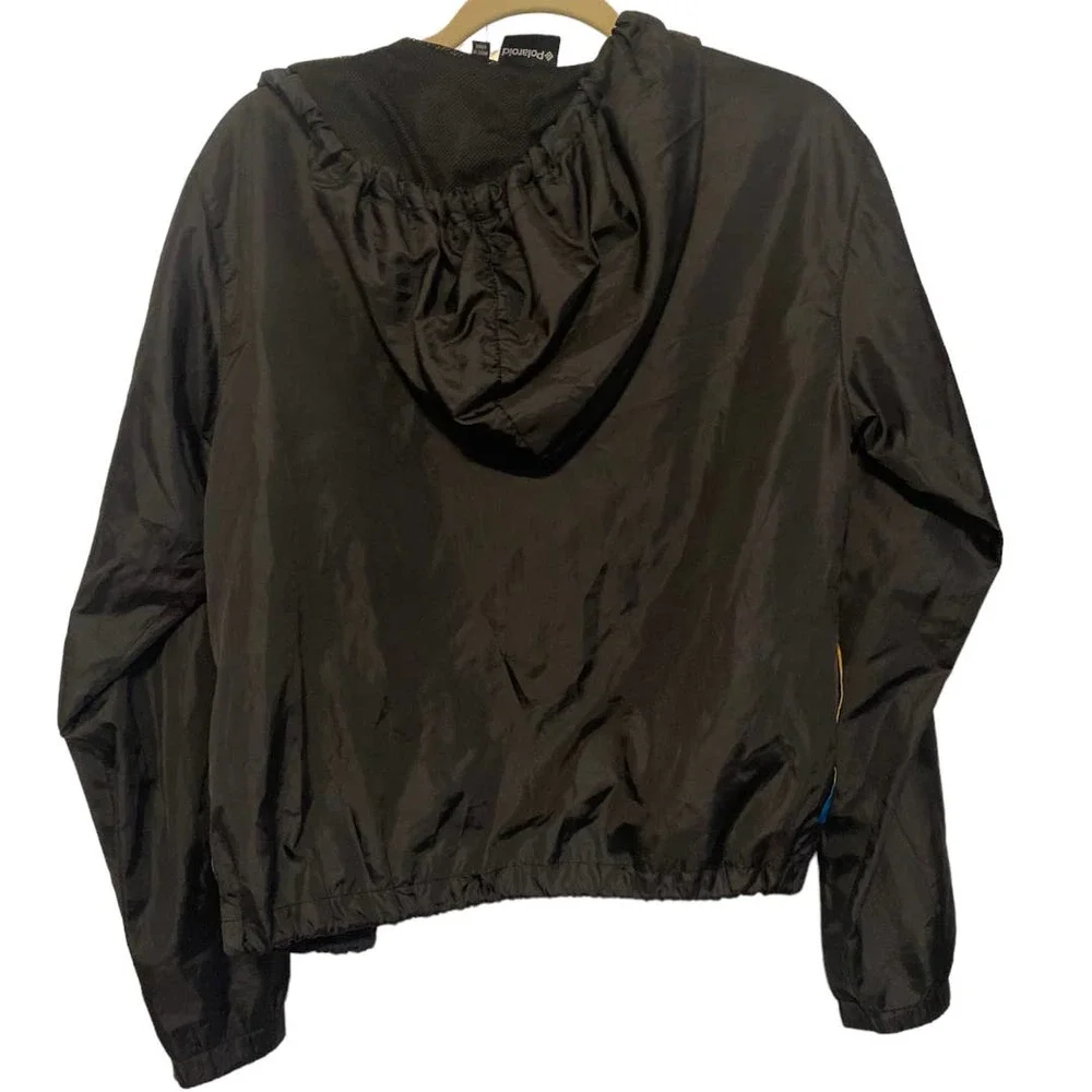 Polaroid Black Full Zip Windbreaker Full Zip Hooded Jacket Size Small - Picture 8 of 8